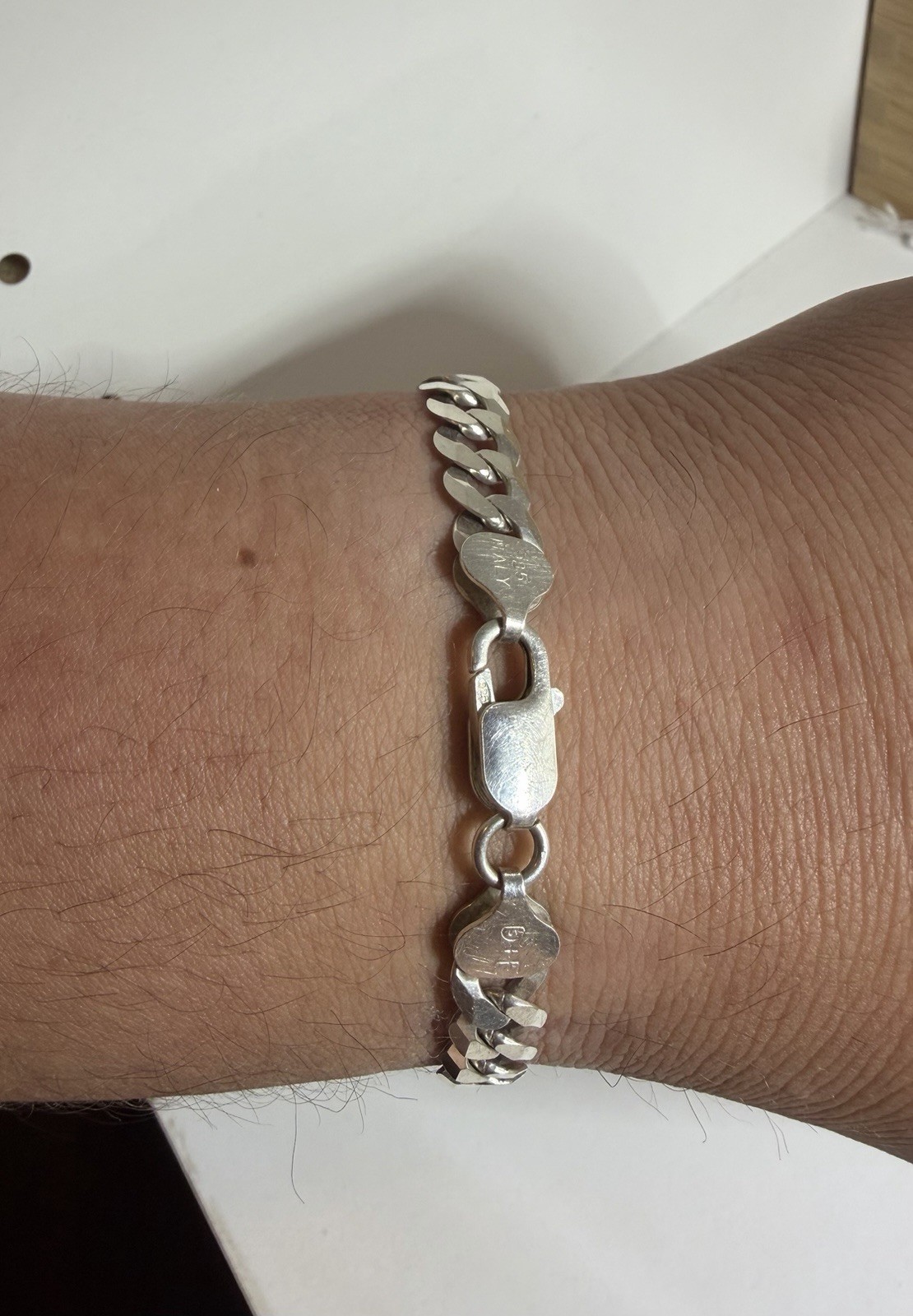 Sterling Silver 925 Italy Curb Link Chain Bracelet 9 in. 8mm