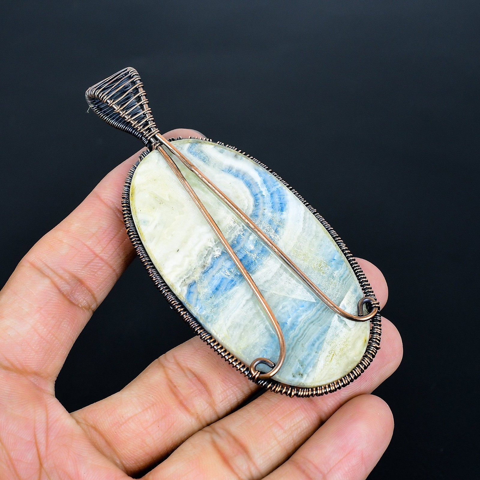 Blue Scheelite Handmade Gemstones Copper Wire Wrap Tree Of Life Pendant Jewelry