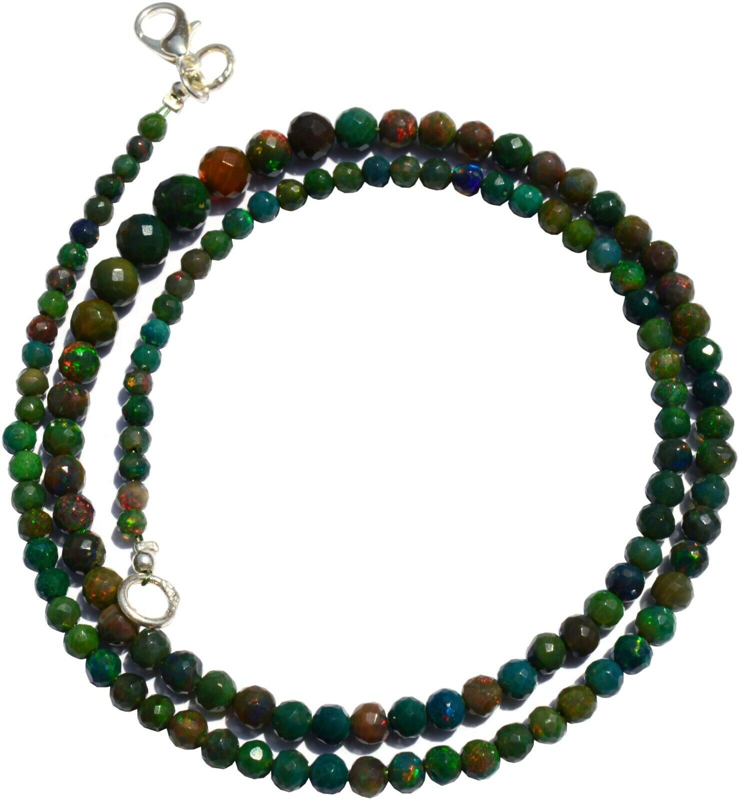 Ethiopian Black Opal Natural Gem 3 to 6mm Size Faceted Round Beads Necklace 18″