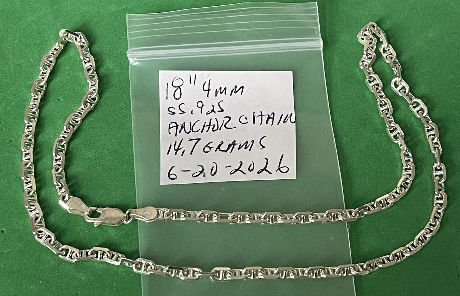 18” 4mm Italian Anchor Mariner Sterling Silver .925 Chain Necklace 14.7 Grams