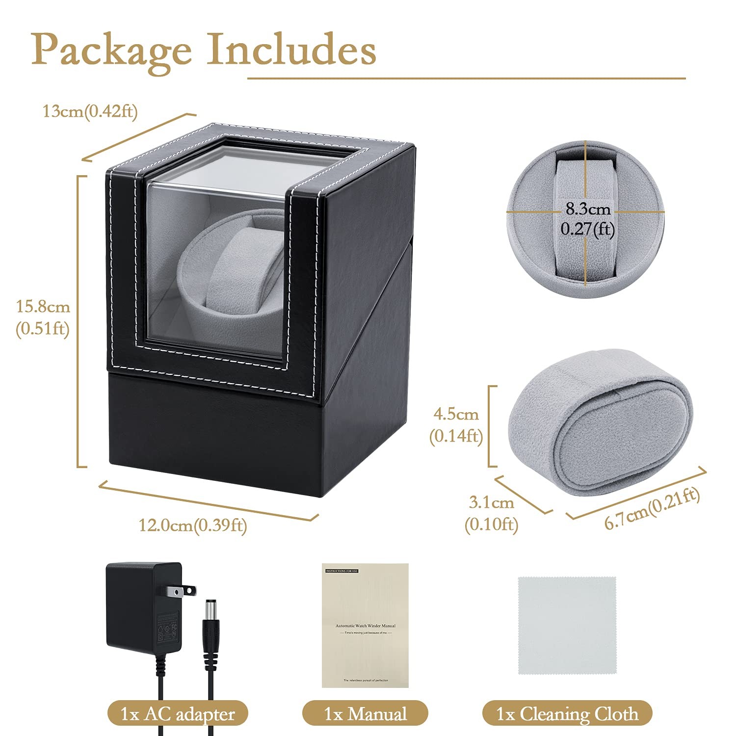 Mcbazel Single Watch Winder, Ultra Quiet Japanese Motor Black with PU Leather