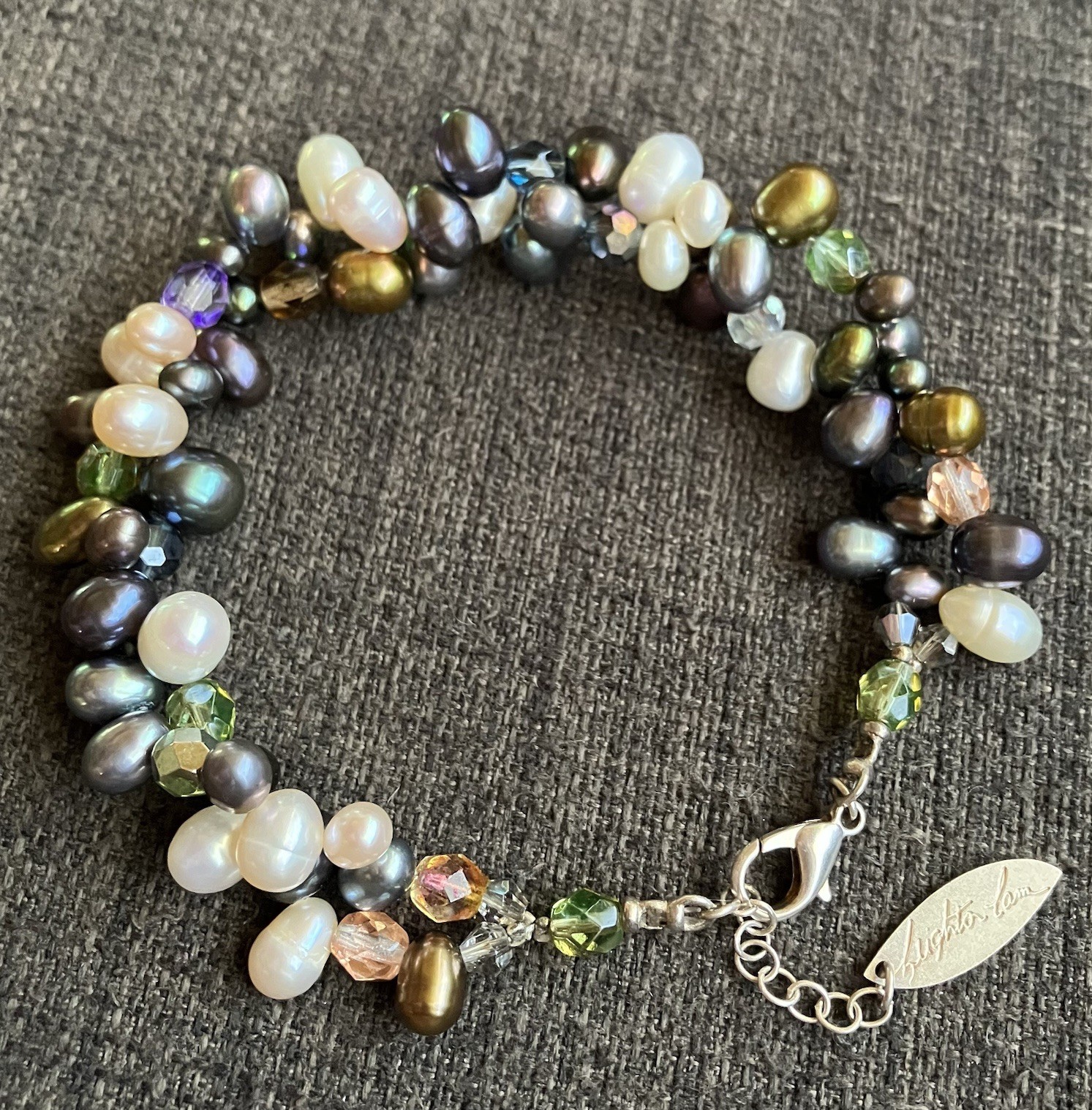 Leighton Lam Signed, Freshwater Pearl Beaded Bracelet, 10 Inches, Adjustable