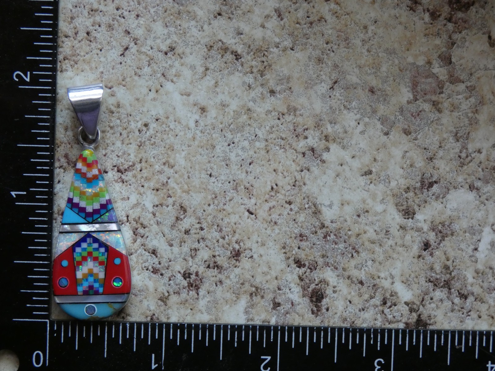 Southwestern Mosiac Gemstone Opal Aluminum Sterling Silver Alloy Pendant AS90