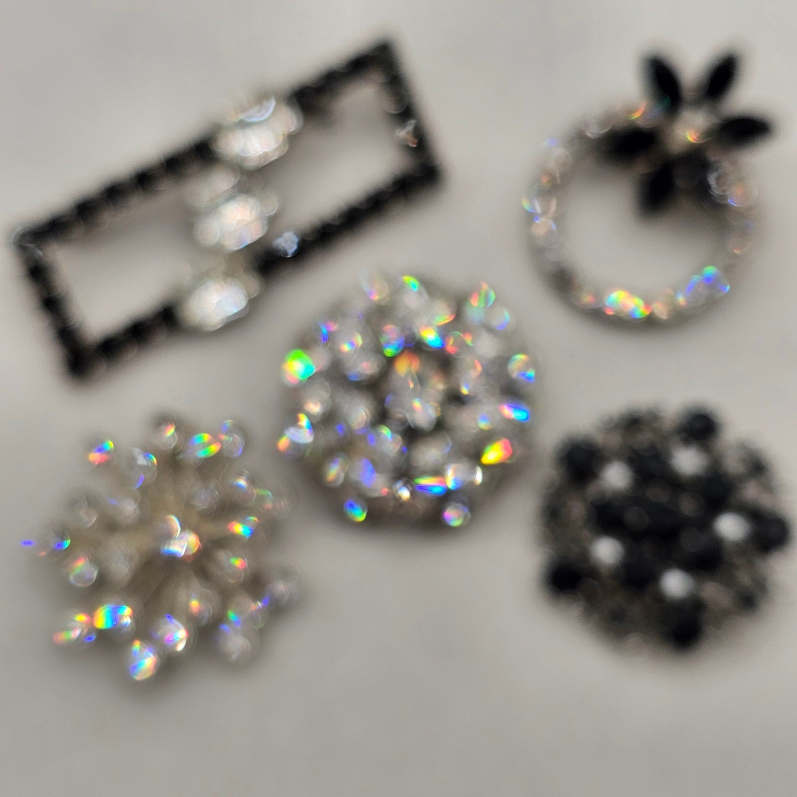 Clear & Black Rhinestone Brooch Lot 5pc Silver Tone Mixed Styles Formal Pins