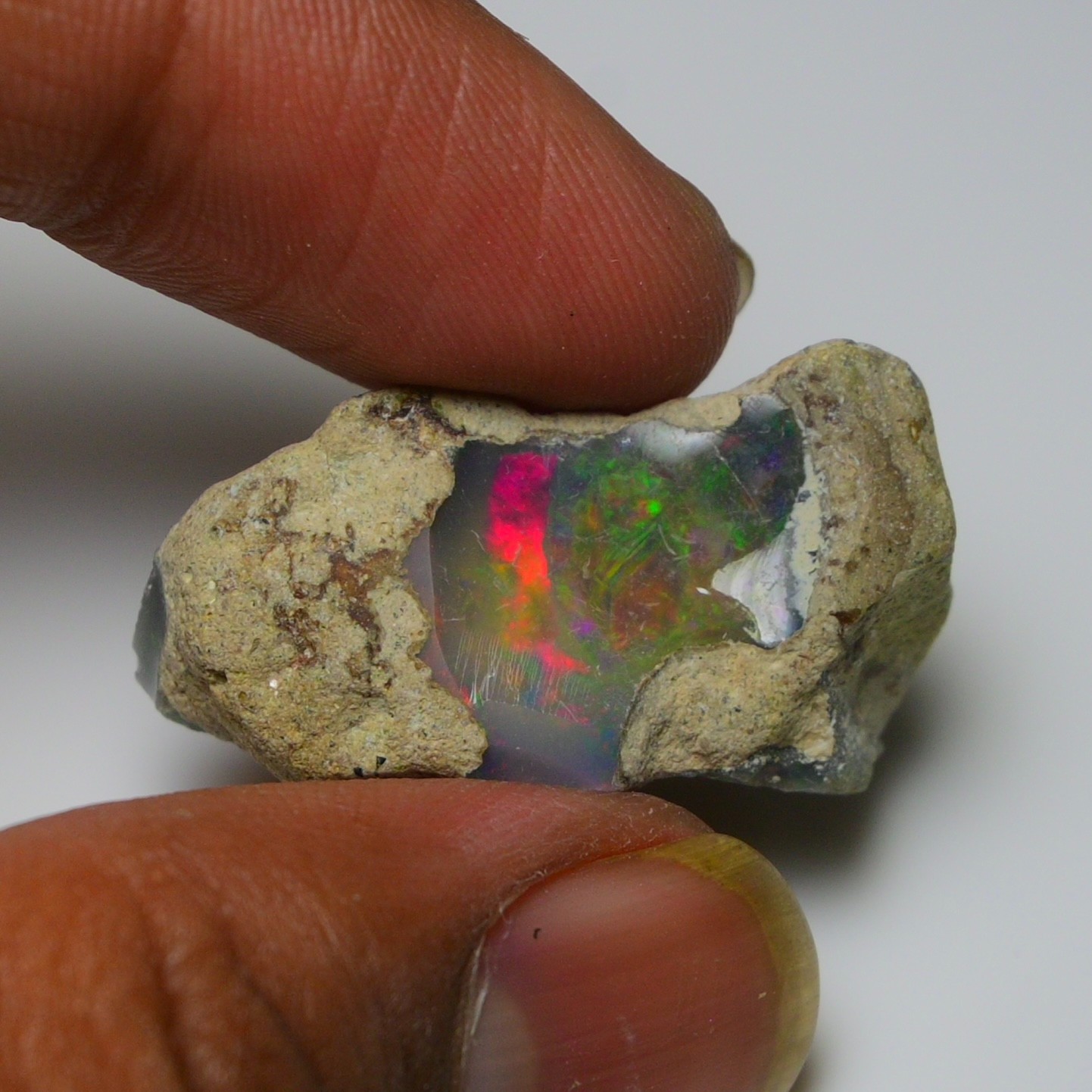 19ct Natural Black Opal Rough Ethiopian, Fire Opal Gemstone, 30×16 MM Welo Opal