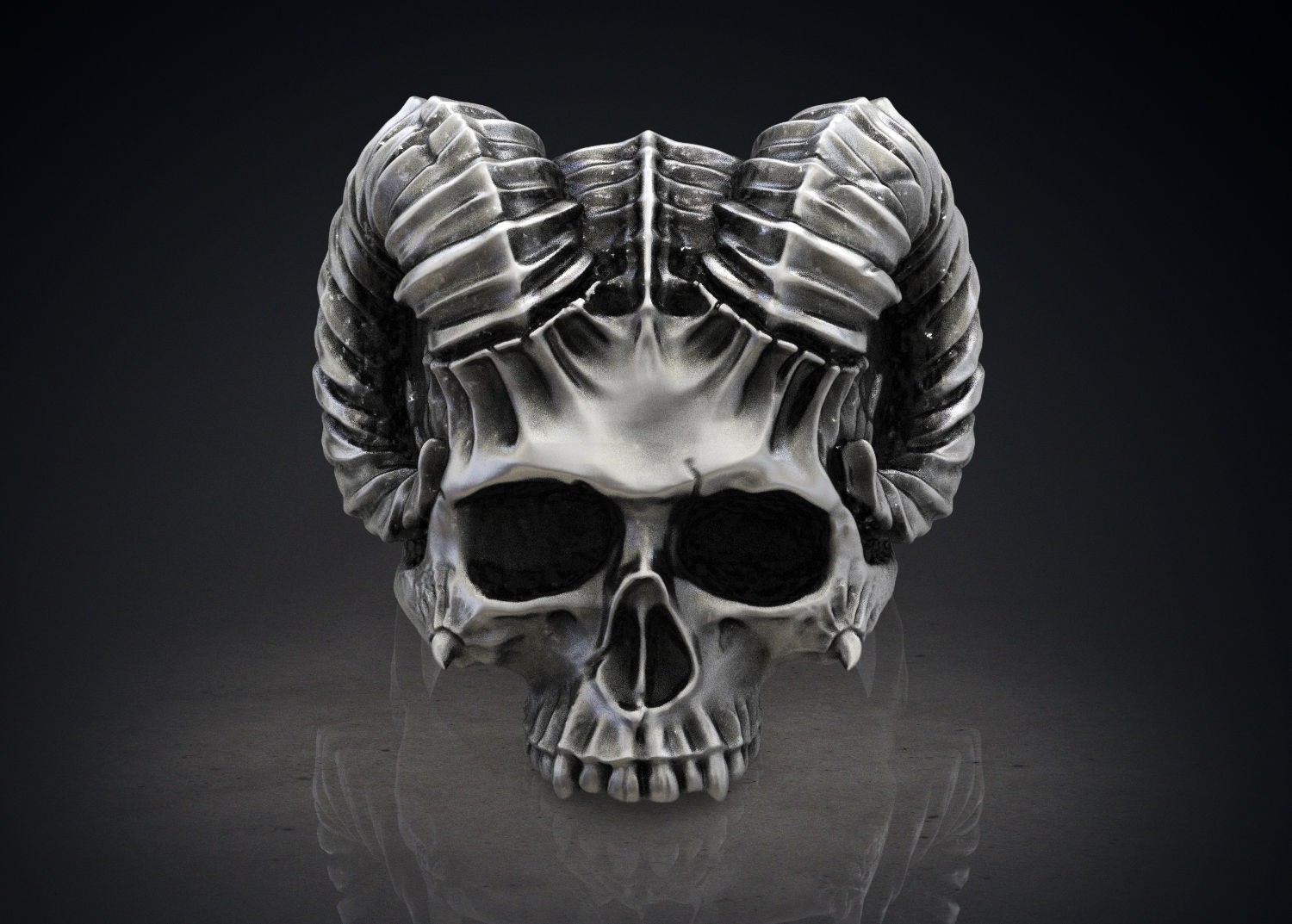 Oxidized Men’s Skull Horned Demon Gothic Punk 925Sterling Silver Statement Rings