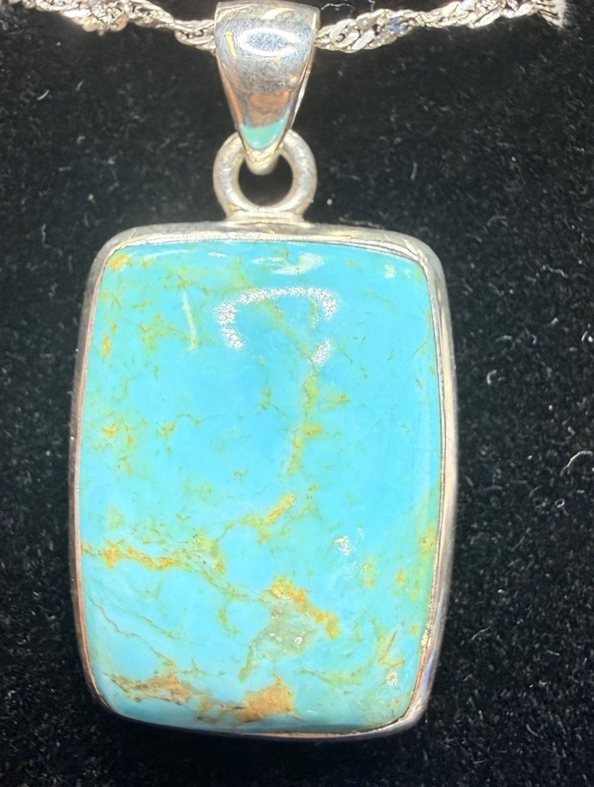 Beautiful Irani Natural Turquoise Pendant Handmade In 925 Sterling Silver