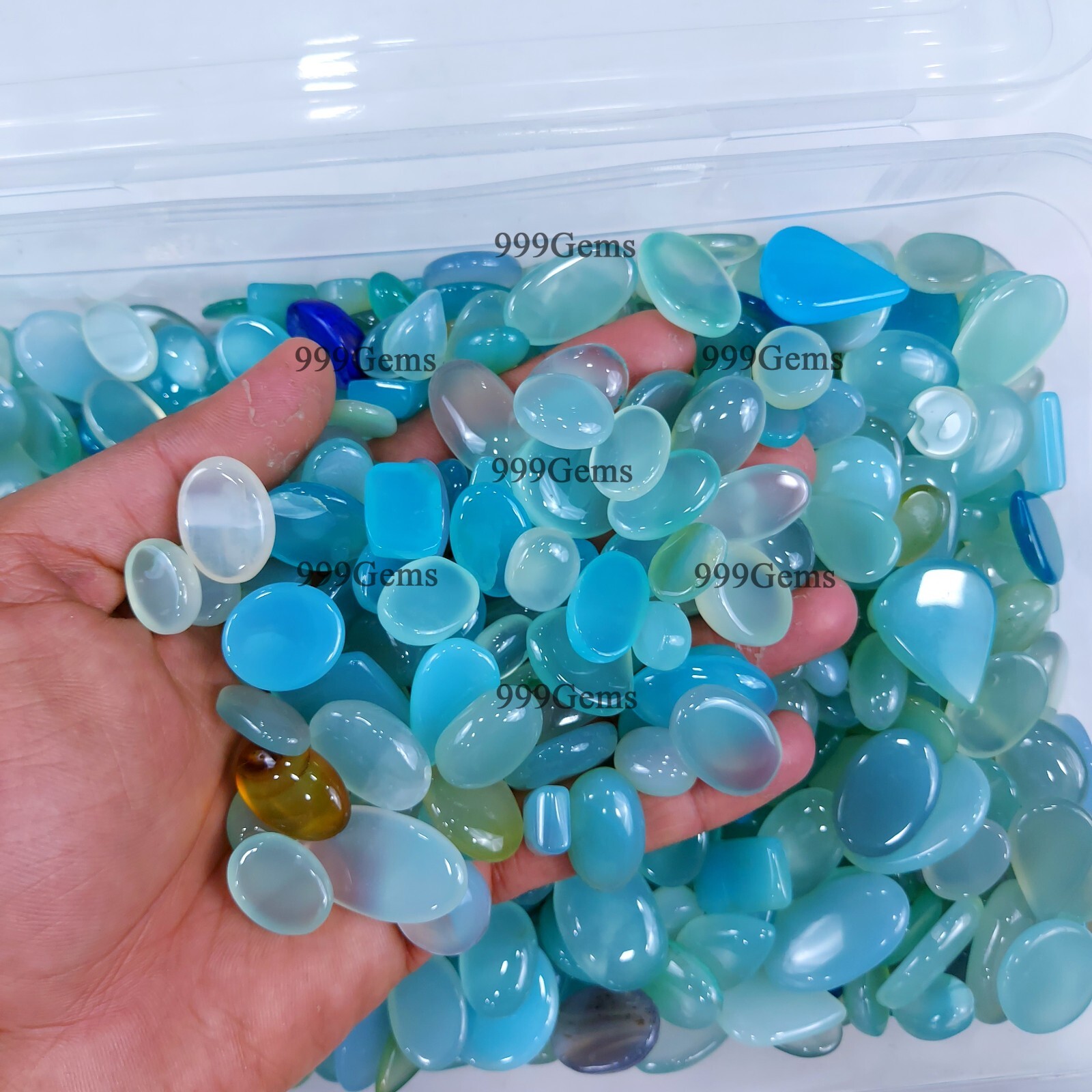 50 Pcs Bulk Natural AAA Sea Blue Onyx Mix Shape Cabochon Gemstone Lot 10-20 mm