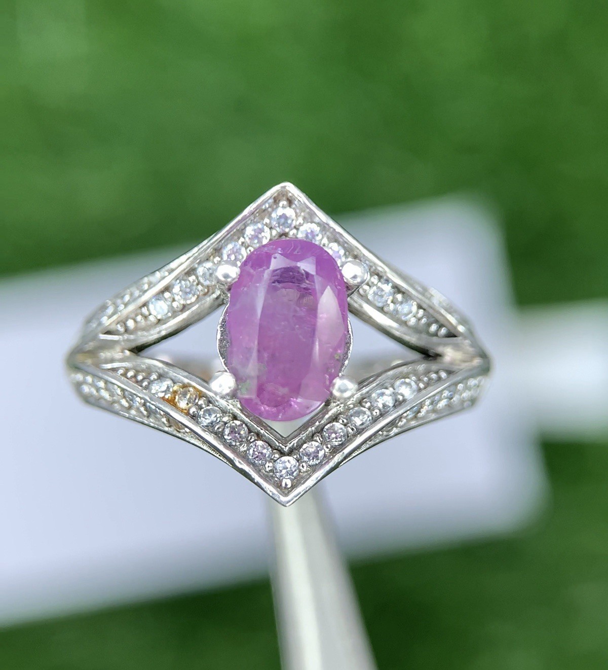 Natural Pinkish Purple Sapphire Ring 925 Sterling Silver Oval Size 5.5