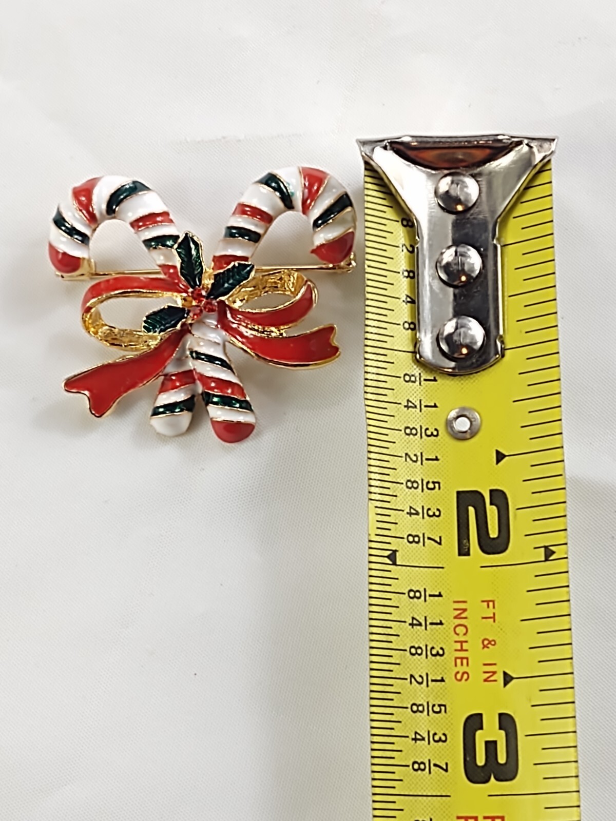 Christmas Holidays Double Candy Canes With Red Bow Brooch Pin Costume Jewelry
