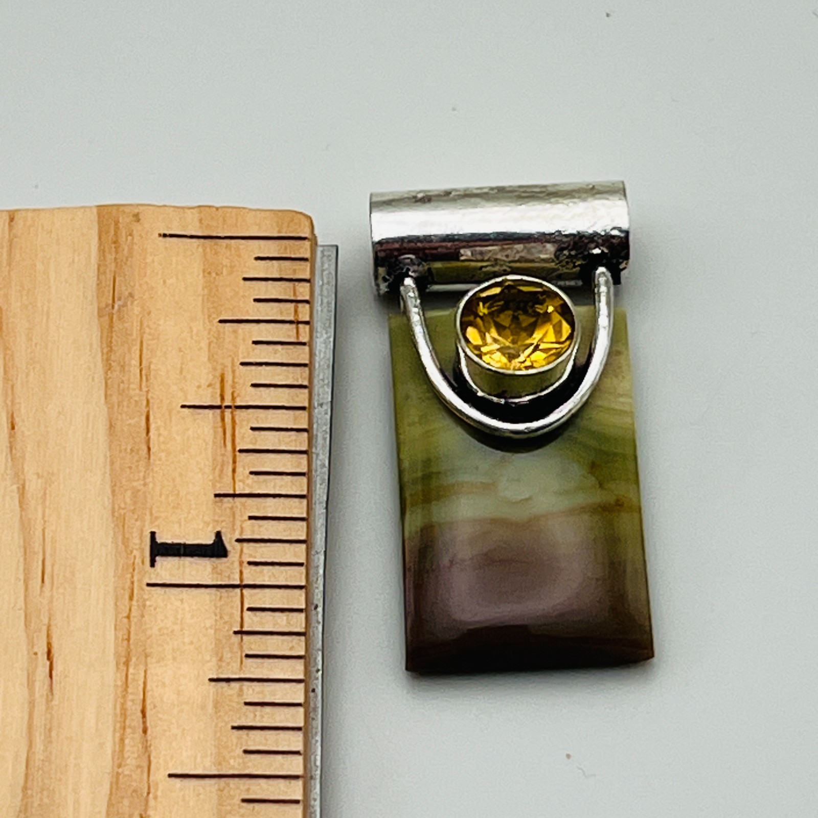 Artisan Pendant Rectangle Stone Yellow Accent Silver Tone Modern Statement