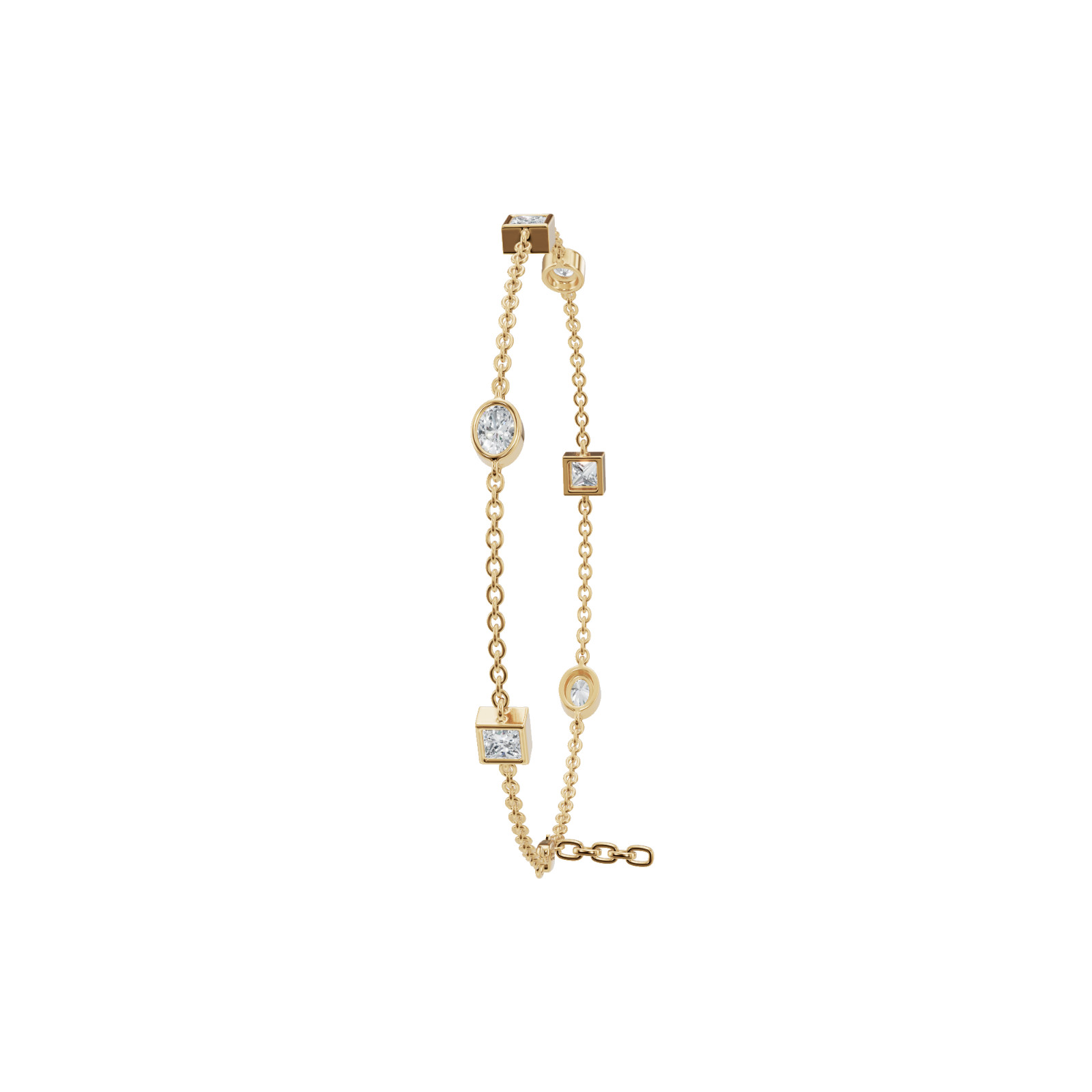 1.00 CT Princess & Oval Lab Grown Diamond Station Charm Bracelet 14K Solid Gold