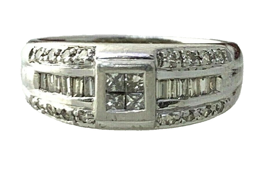 0.57 CTW Natural Diamond Wedding Band Ring Platinum 900 Princess Baguette 6.5