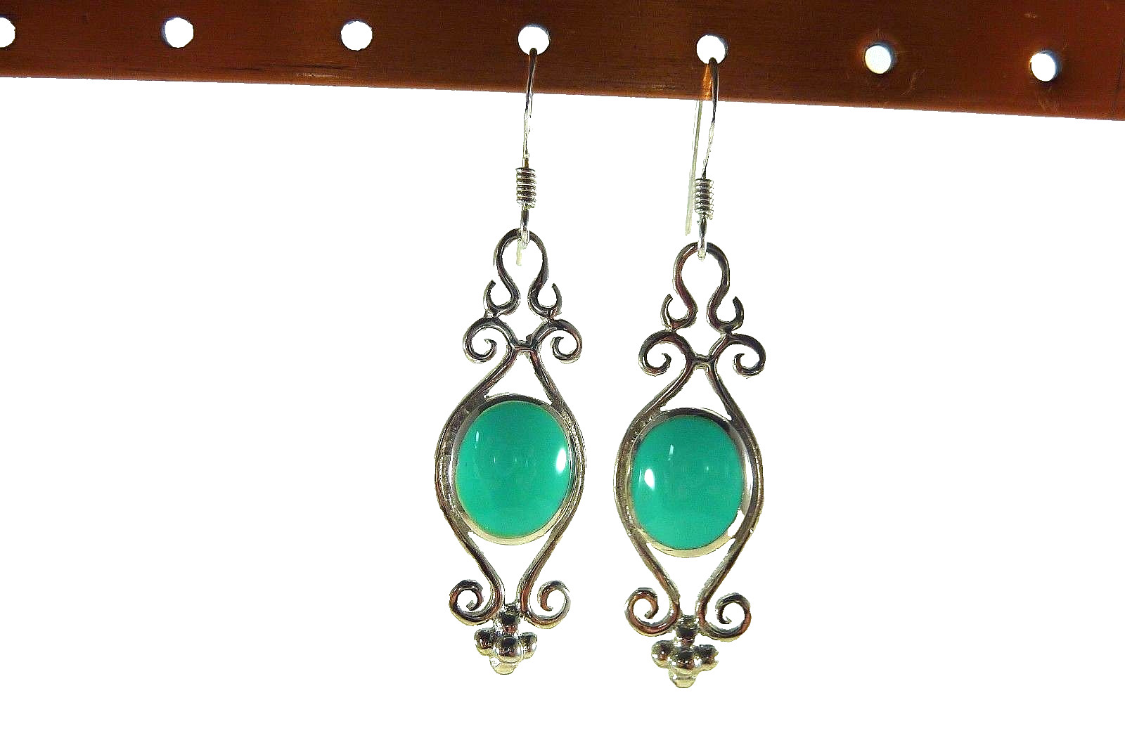 Created Turquoise 925 Sterling Silver Victorian Style Fishhook Earrings