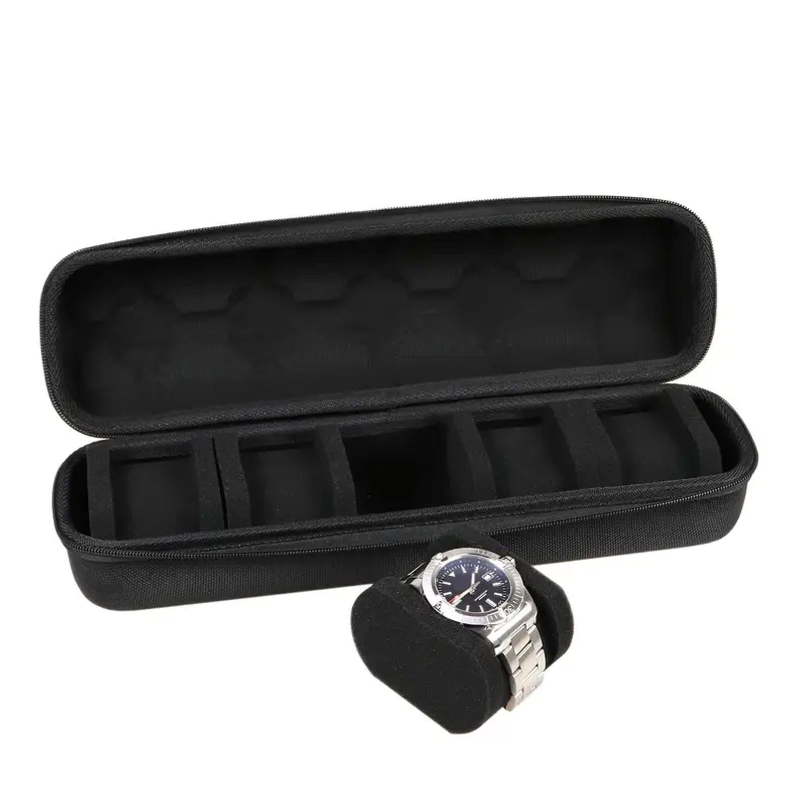 5-Compartment Portable Watch box – With Handle, Flip-Top Lid, and Soft Lining