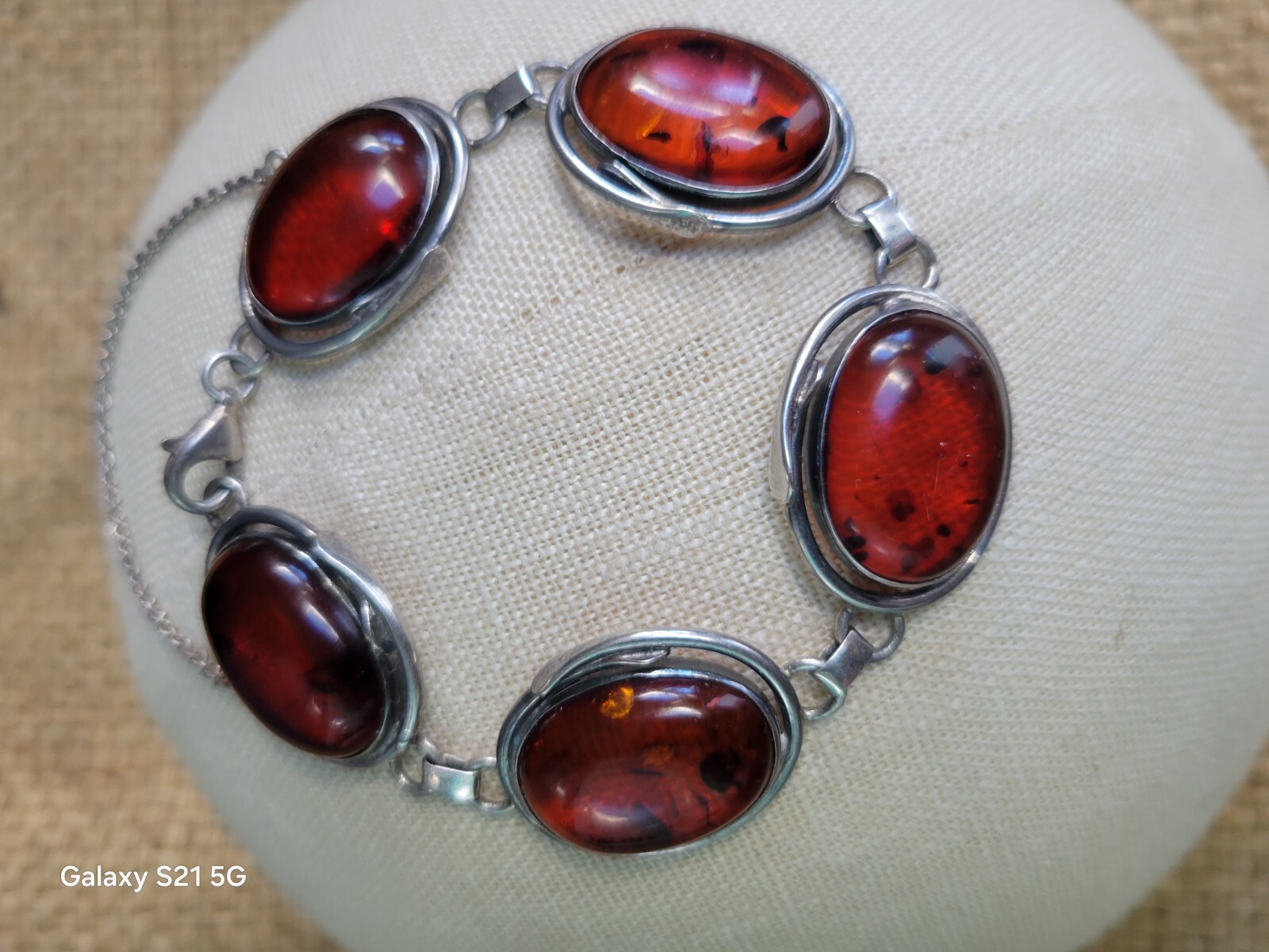 Amber Bracelet 5 Cabochons Sterling Silver Susan Cummings McClures Nsv. TN 90’s