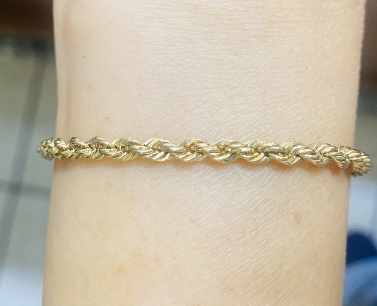 14K Yellow Gold Rope Link Bracelet 2.37Grams 6——7/8Inches(3.2mm (Dongle Ball
