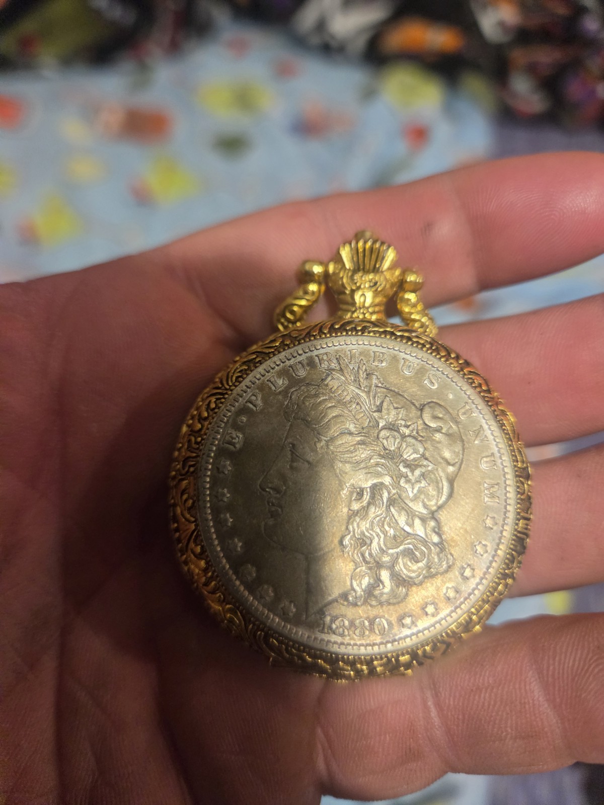 Vintage American Historic Society Morgan Silver Dollar 1880 O Coin Pocket Watch