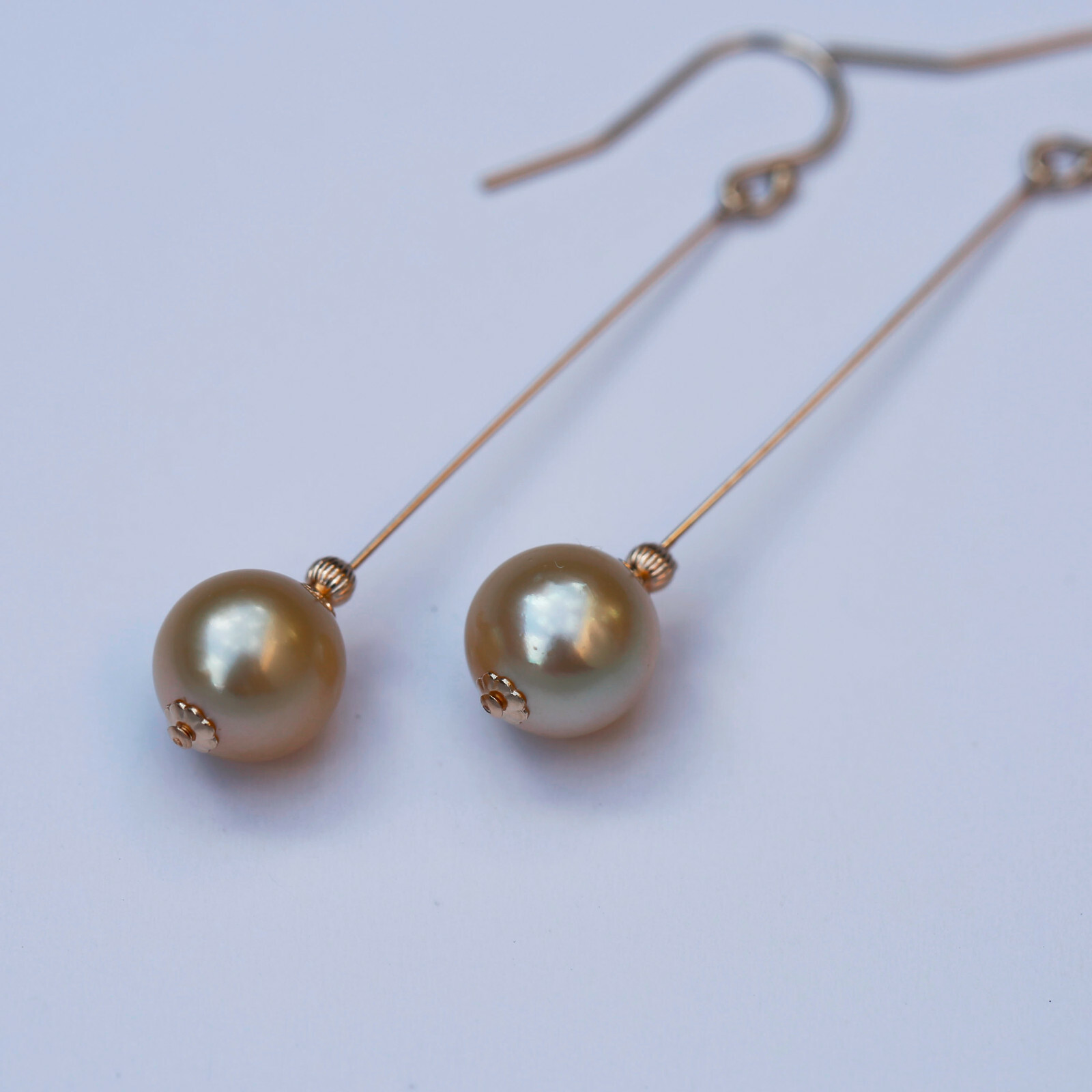 9.5-10mm natural high luster Australia gold seawater Pearl 14KGF Earring 57mm #2