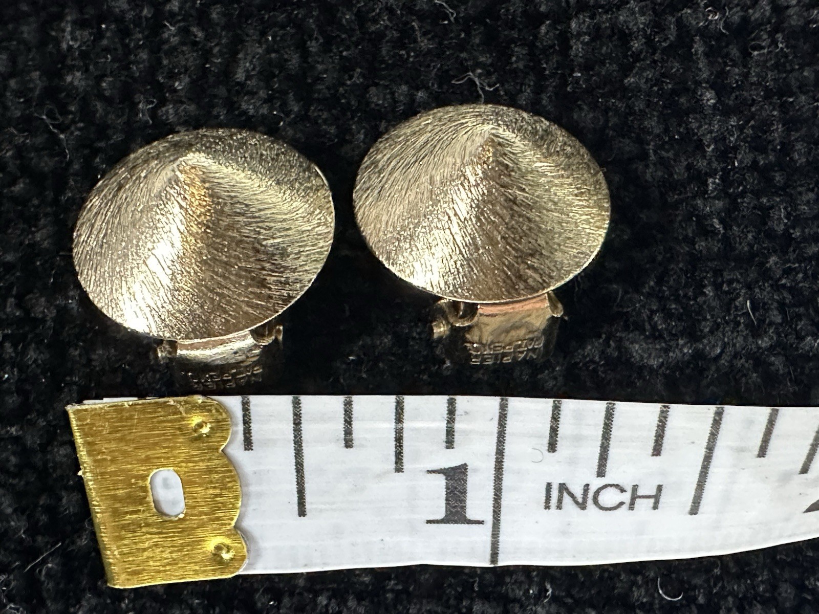 Vintage Napier Signed Clip-On Stud Earrings Round Domed Textured Disc