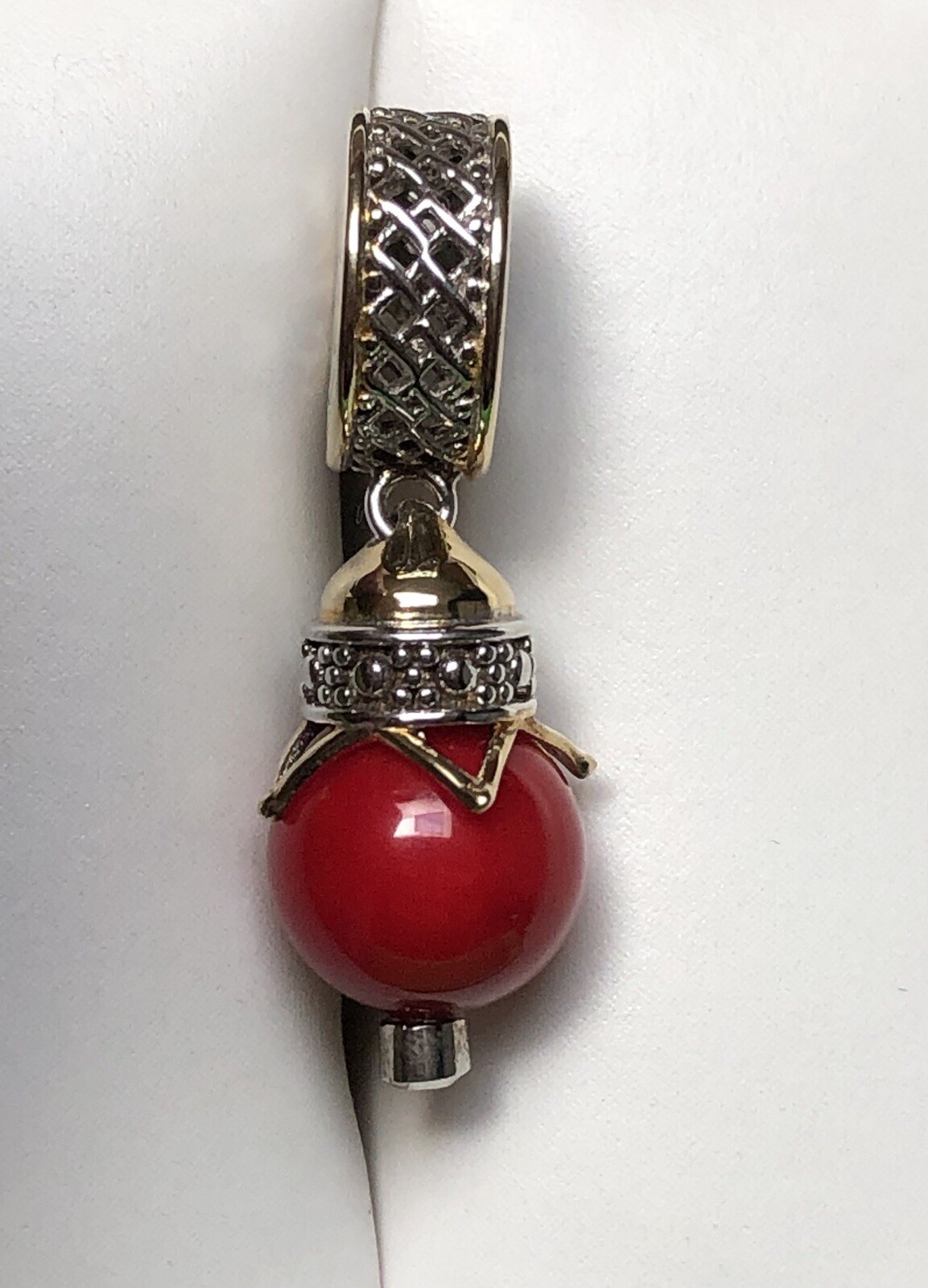 Gems en Vogue Red Coral 18K Over Sterling & Palladium Silver Dangle Charm