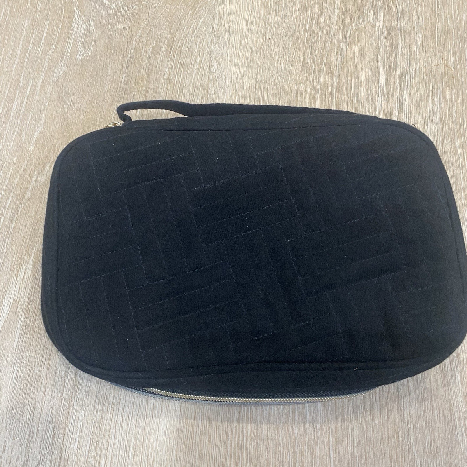 Black Fabric Zip Around Travel Jewelry Case Organizer 10” X 7”