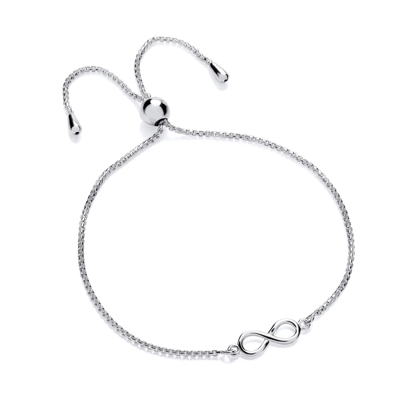 925 Sterling Silver Infinity Bracelet Adjustable Slider Chain Bracelet for Women