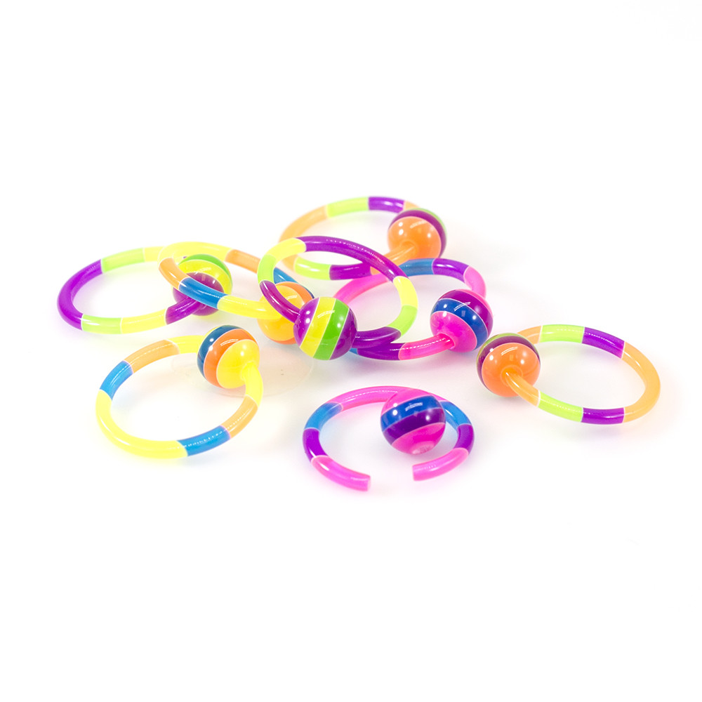 Captive Ring Package of 8 with Colorful Design 14g 12mm length