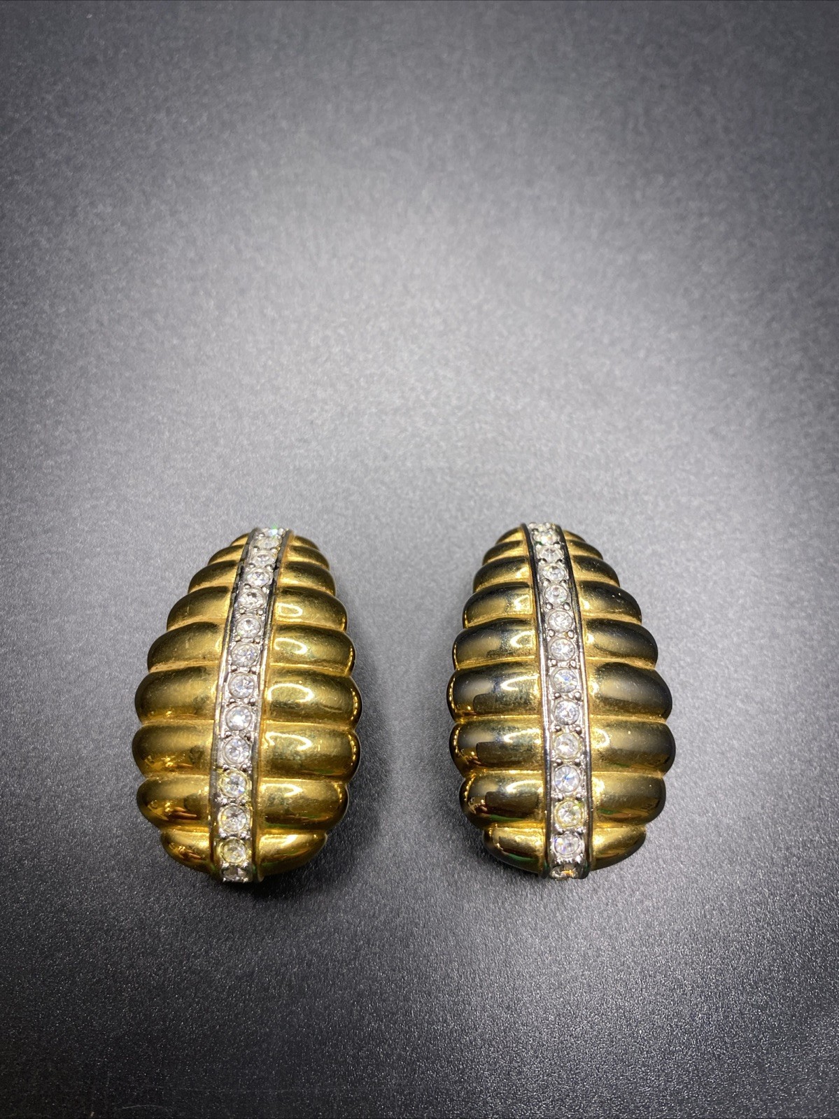 Vtg Nolan Miller QVC Gold Rhinestone”All Occassion” Clip-On Earrings Signed