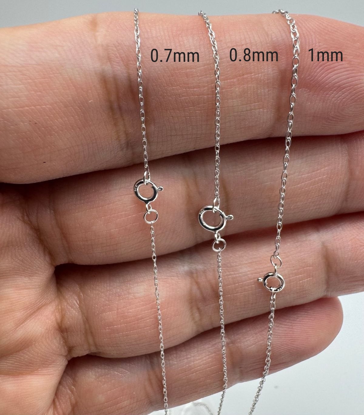 Solid 14K White Gold Rope Chain Necklace Dainty Diamond Cut Twisted Link 0.7-1mm