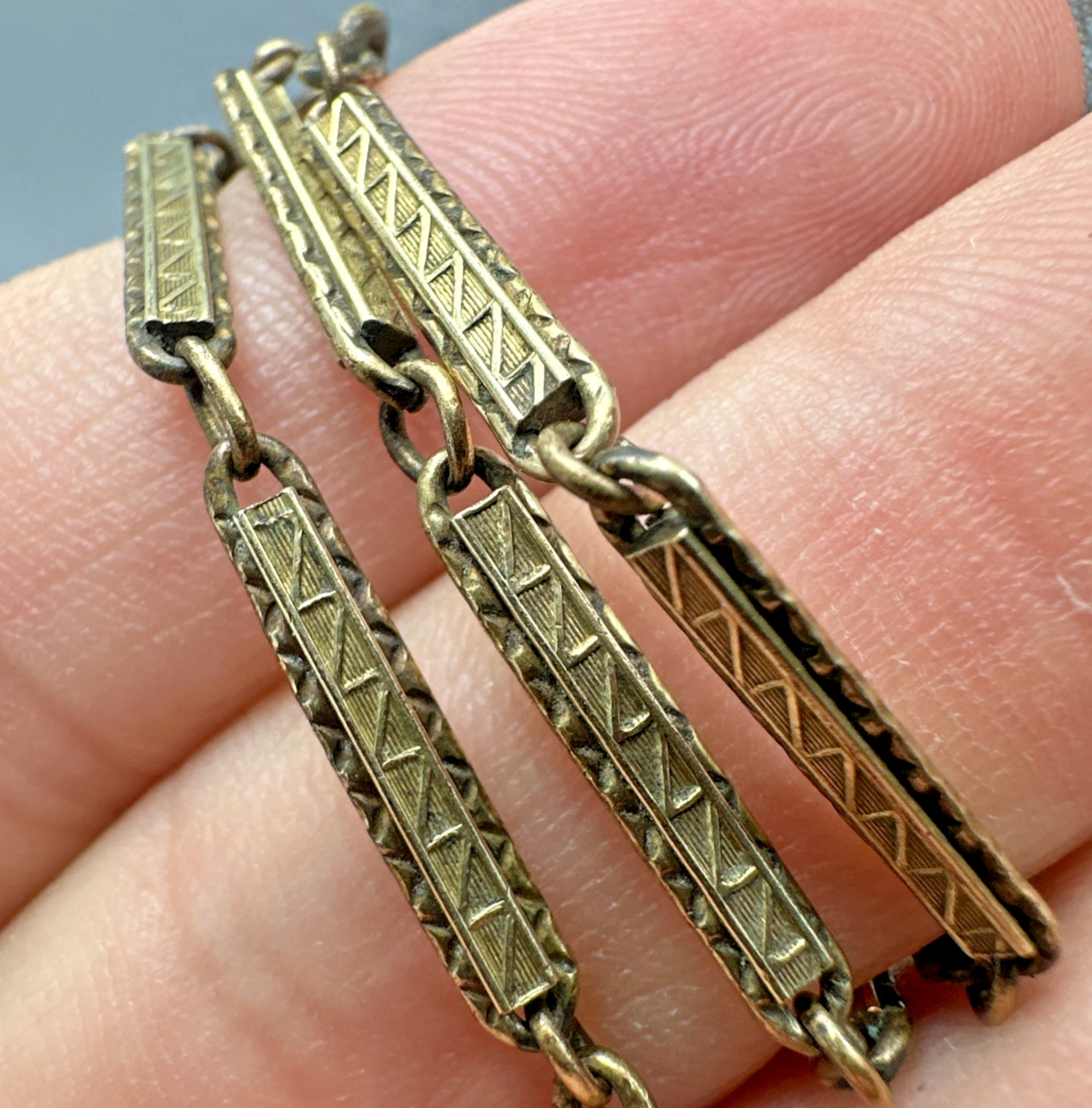 Vtg Henry F. Barrows Art Deco Gold Filled 11″ Bar Link Pocket Watch Chain 8.18g