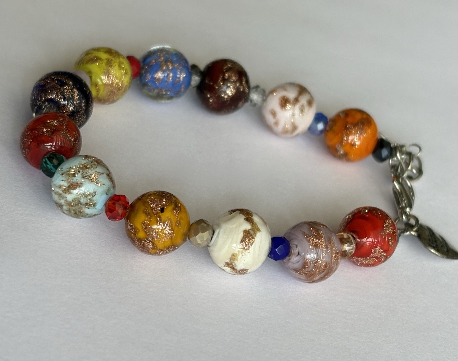 Vintage Murano Glass Bead Bracelet 7”- 8.25in Adjustable Multi Color Glass Beads