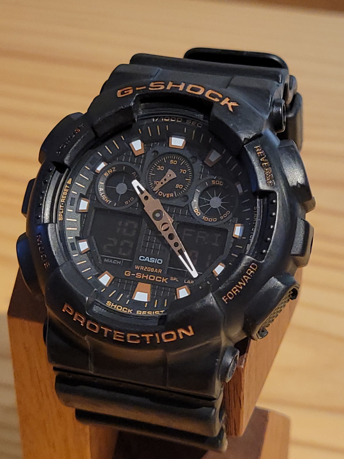 CASIO G-SHOCK GA-100GBX Black & Rose Gold – NEW BATTERY, HANDS ALIGNED