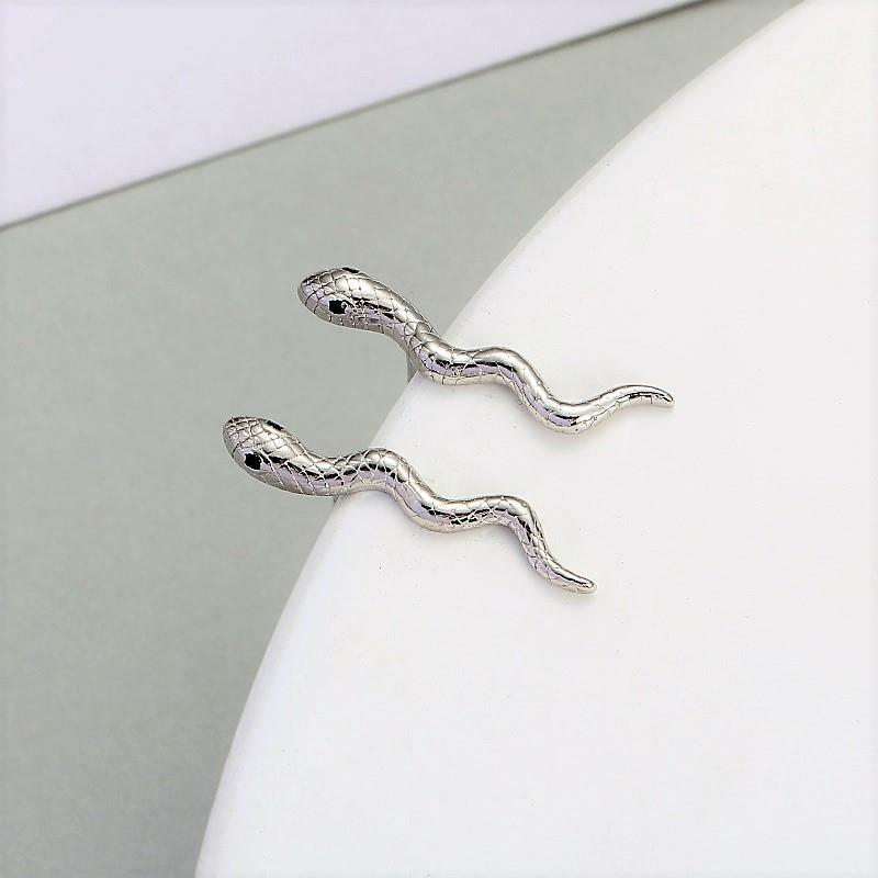 Gold or Silver 925 Sterling Silver Small Snake Stud Earrings Black CZ Eyes Chic