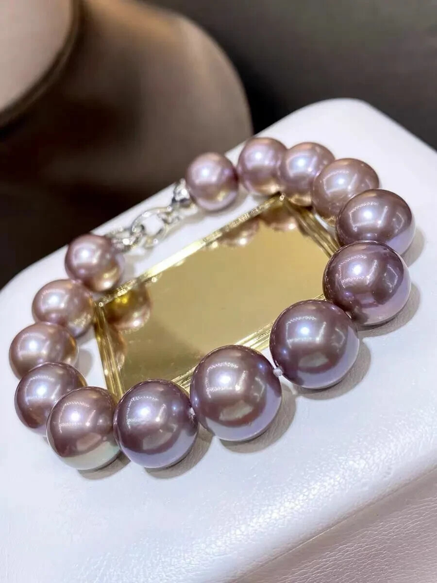 Gorgeous 12-13MM South Sea Natural Round Lavender Pearl Bracelet 7.5-8 inch