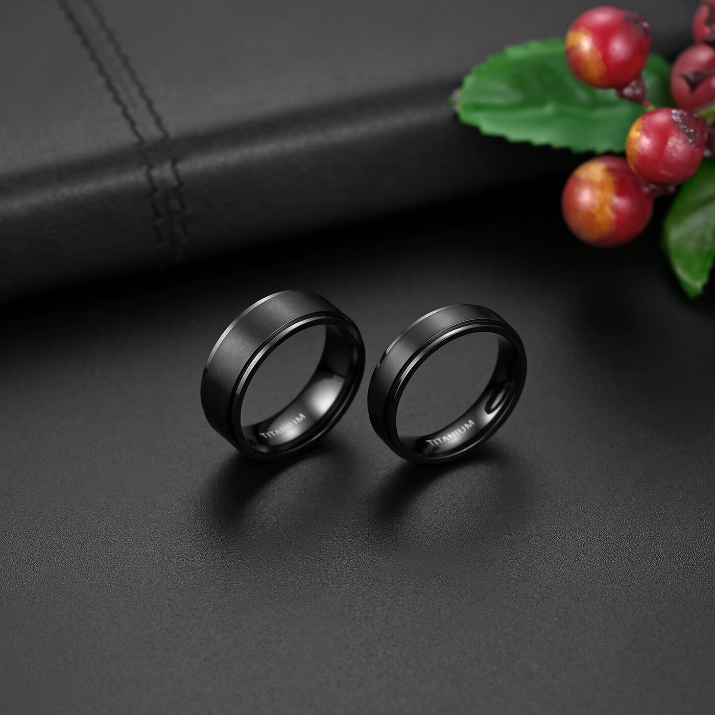 Men’s Women’s 6mm 8mm Black Titanium Rings Couple Wedding Band Matte Comfort Fit