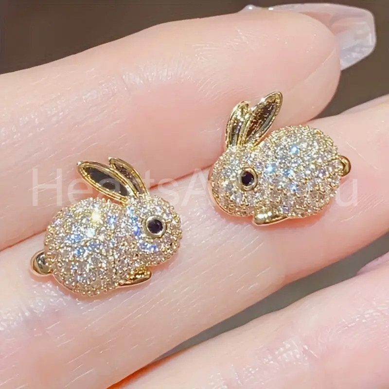 2ct Round Cut Moissanite Rabbit Bunny Women Stud Earrings 14K White Gold Plated