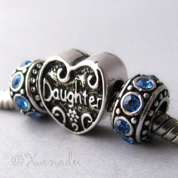 Daughter Heart Shaped Charm And Crystal Birthstones For European Charm Bracelets