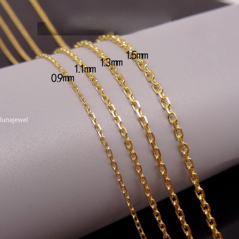 Solid Real 18K Yellow Gold Chain Rolo Cable O Link Women Necklace 16-18inch