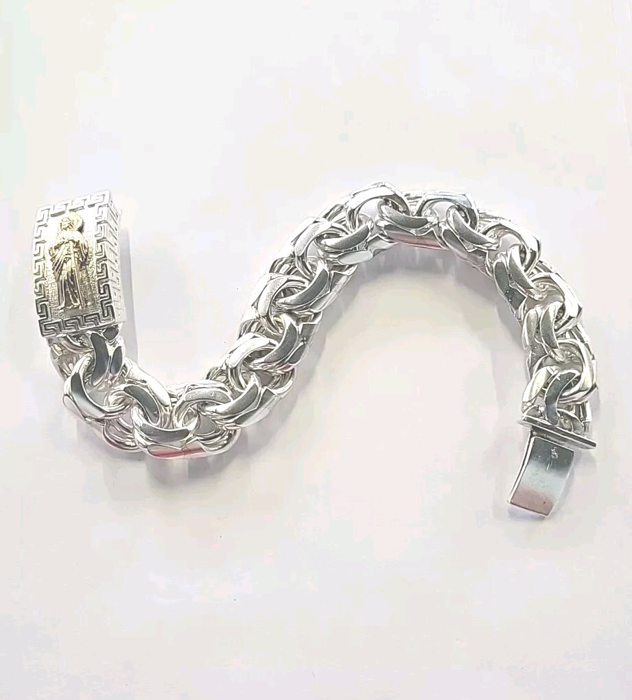 925 Sterling Silver Bracelet Chino Link San Jude 10Inch 20MM 3D W/ Versace Lock