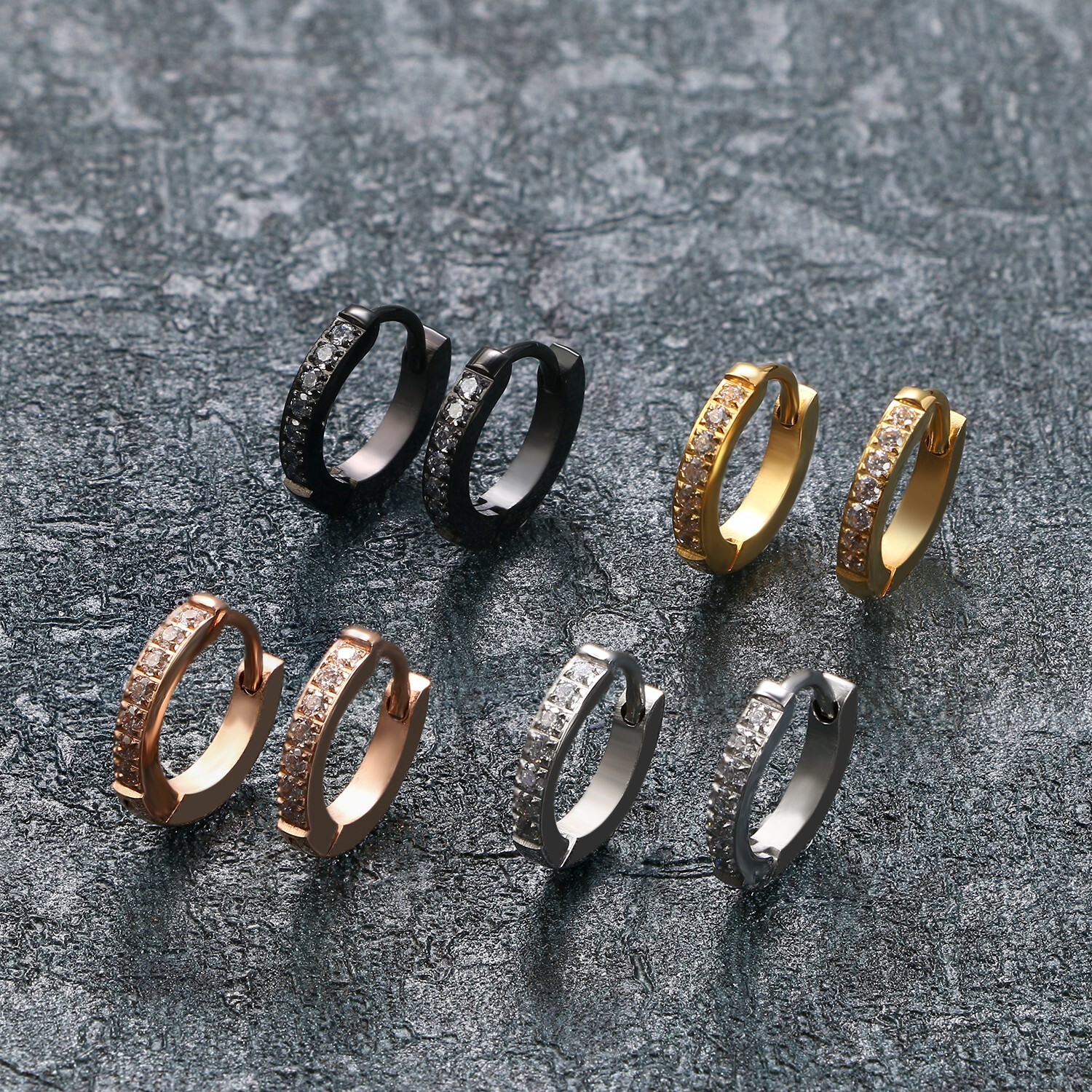 2pcs Men’s Women’s Stainless Steel CZ Inlaid Small Huggie Hinged Hoop Earrings