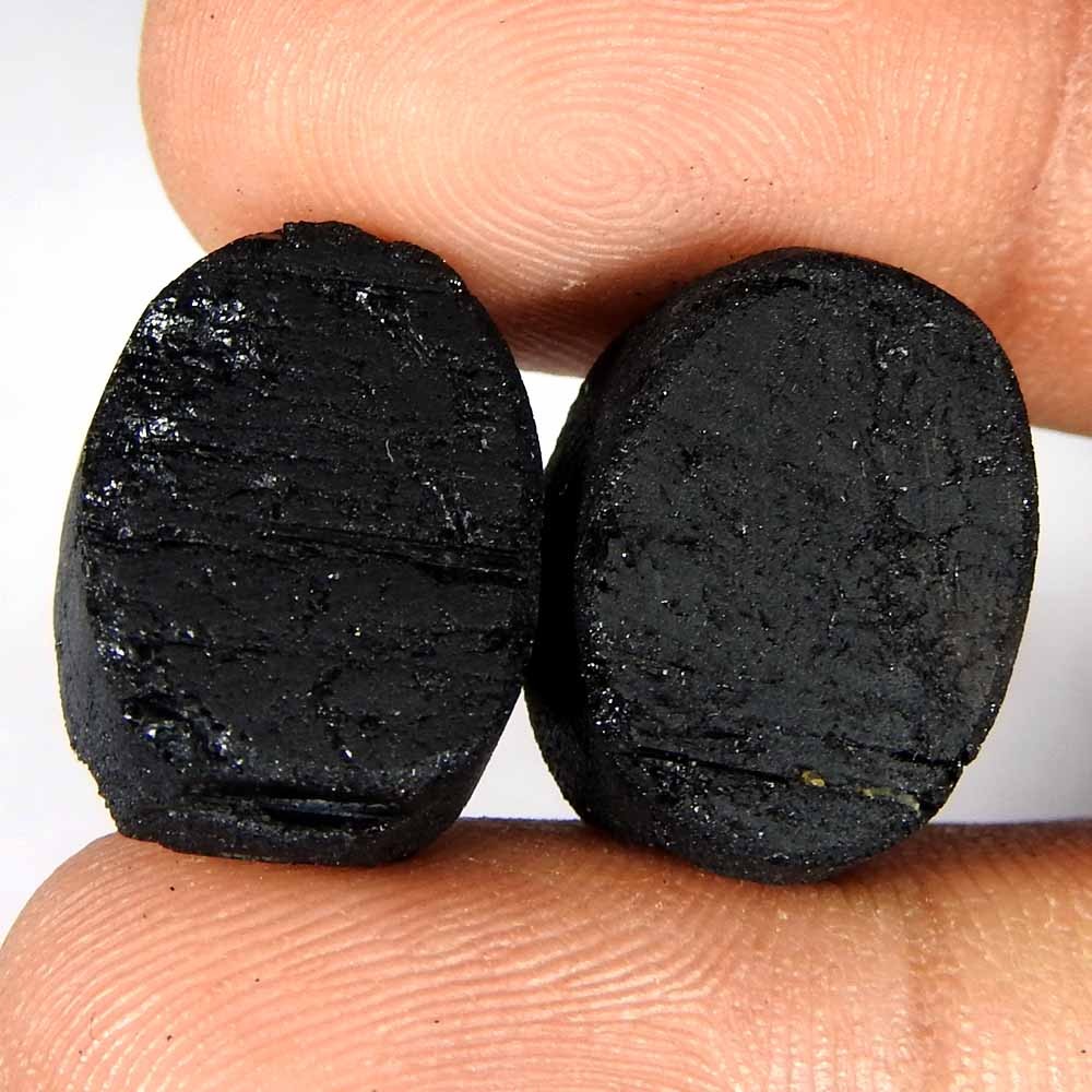 39.30Cts100%Natural Black Tourmaline Druzy Oval Pair Cabochon Gemstones