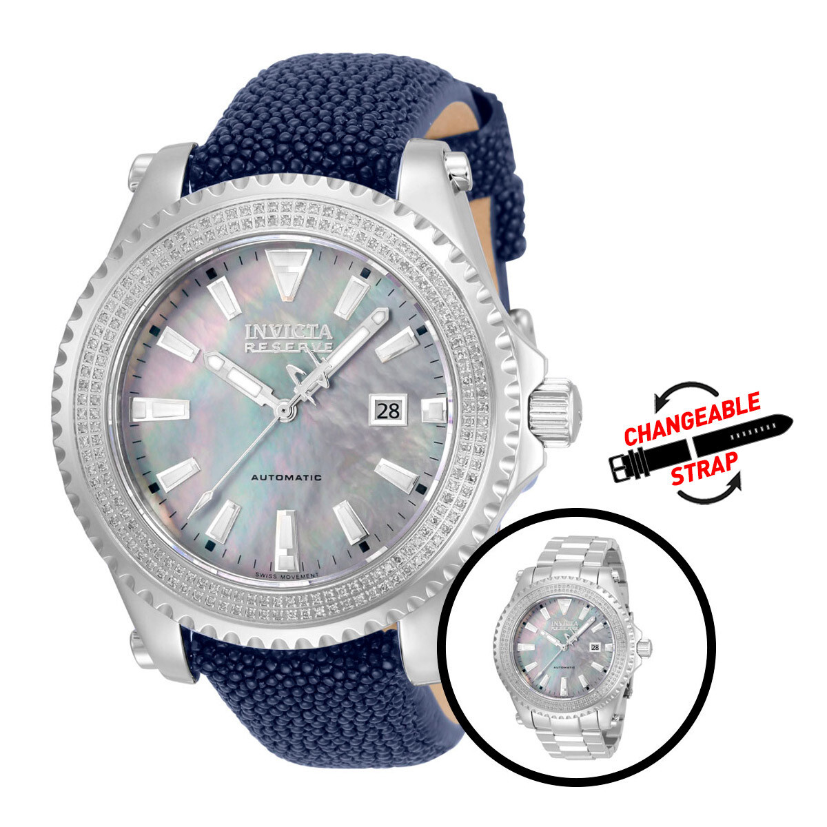 INVICTA RESERVE PRO DIVER LE DIAMOND, SAPPHIRE SWISS ETA AUTO PLATINUM MOP WATCH
