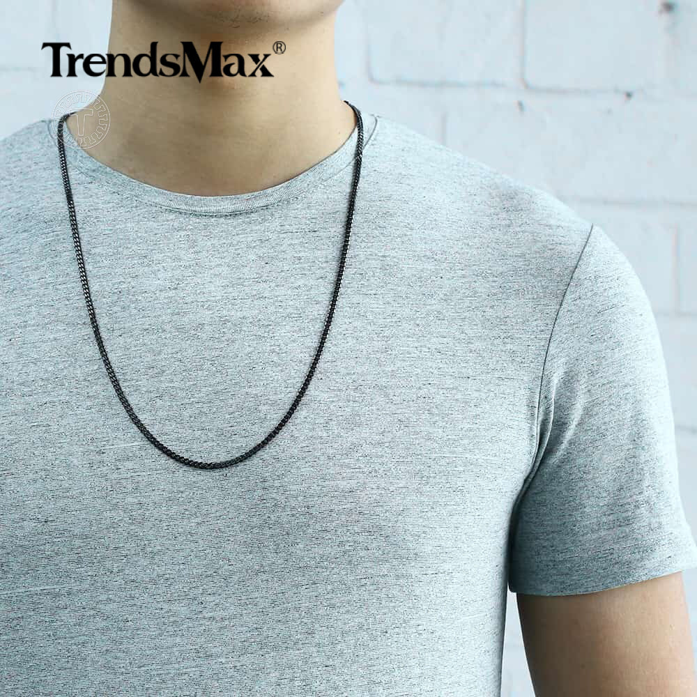 3mm Mens Chain Black Stainless Steel Cuban Curb Link Necklace Jewelry 18-34 inch
