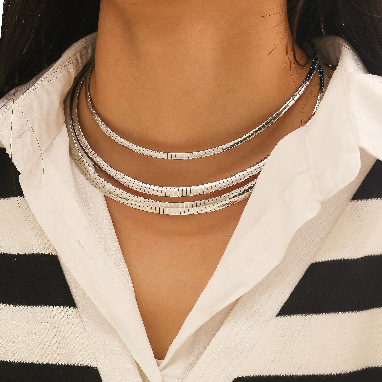 Women 4/6/8mm Stainless Steel 18k Gold Plated Herringbone Snake Chain Choker