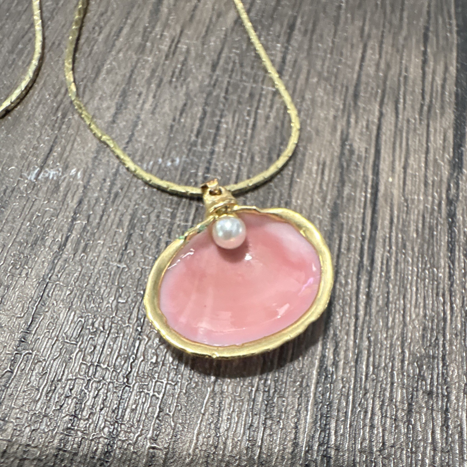 Pink Shell Teardrop Pendant Necklace & Earrings Set, Hypo-Allergenic