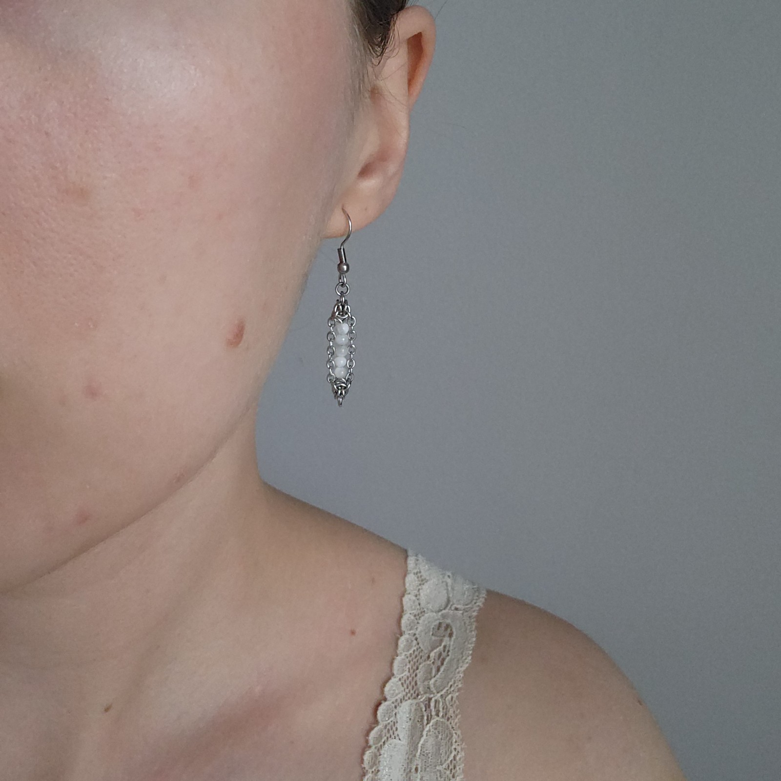 Vintage artisan made long victorian style dainty dangly stainless steel earrings