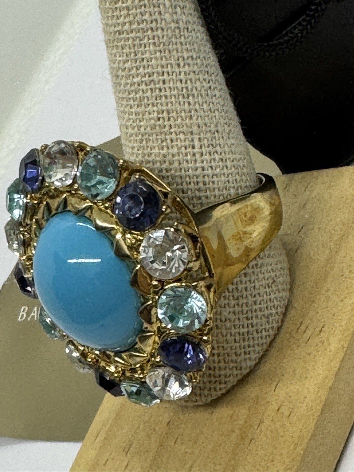 Badgley Mischka Turquoise Blue Clear Rhinestone Cocktail Ring Size 10