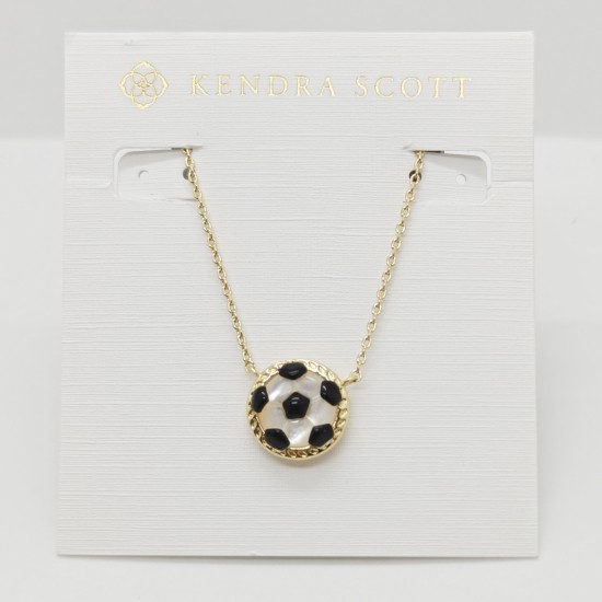 New Kendra Scott Soccer Gold Plated Short Pendant Necklace in Ivory Shell