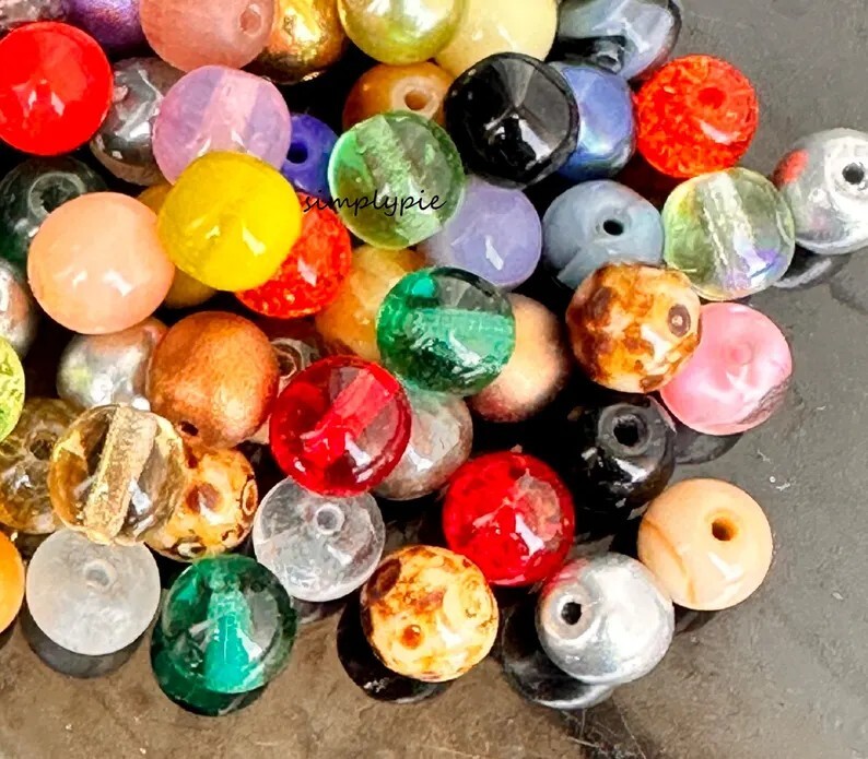 Assorted Colors Czech Glass Beads 6mm 25 Pcs Druk Smooth Round Beads